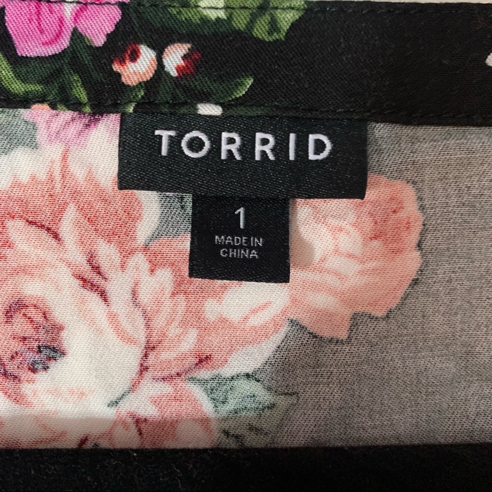 Torrid Floral Challis Dress 1X Button Front Trapeze Boho - Picture 4 of 6